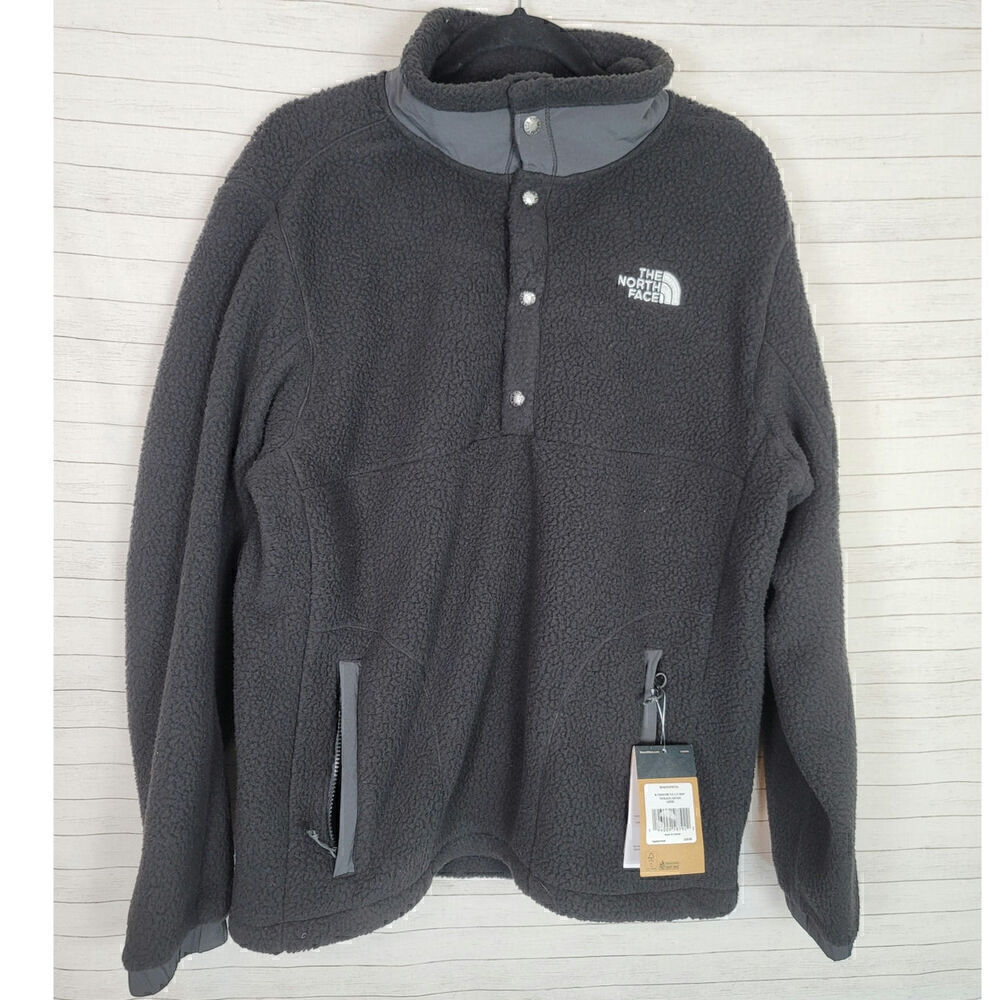 TNF Parkview 1/2 Snap Front Peak Sherpa Pullover in Black/Asphalt Gray, sz L